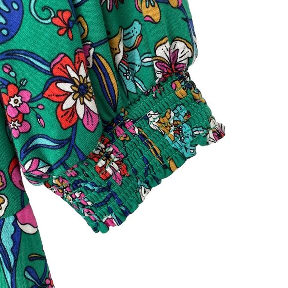 Boden Smocked Neck Jersey Midi Dress Highland Green Floral size 8 No Belt - Picture 8 of 13